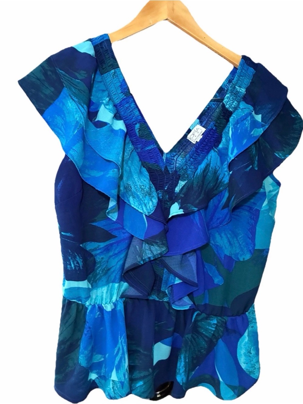 Sofia Vergara Blue Ruffled V-Neck Women's Dress Top size small